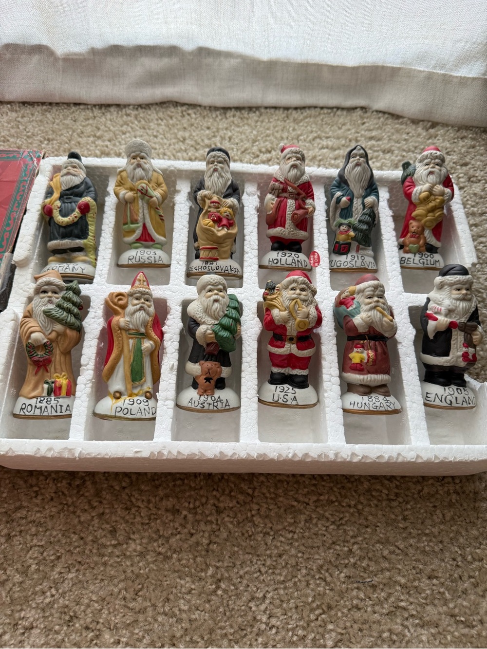 Vintage 12 Santas From Around the World Porcelain Handpainted Set christmas
